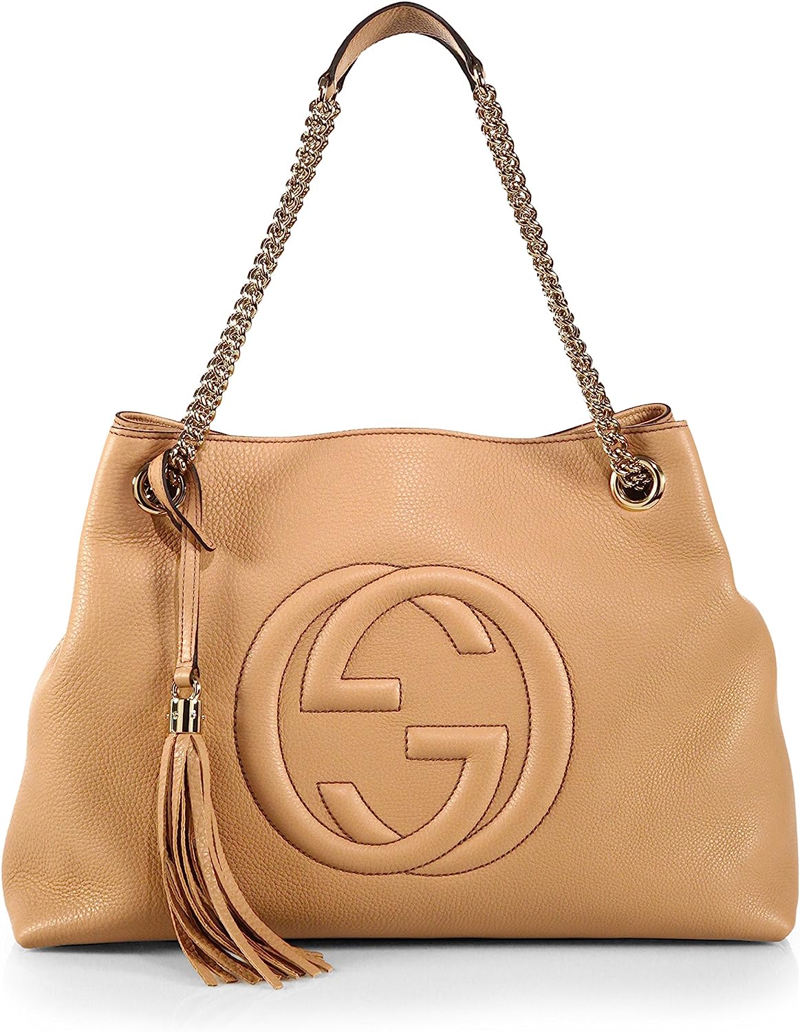 Gucci Camelia Camel Pebbled Leather Soho Shoulder Hand Bag Tassel