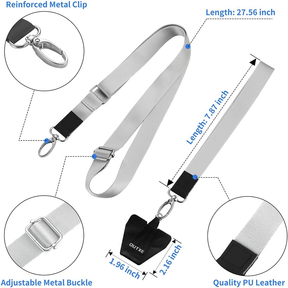 OUTXE Phone Lanyard - 4× Pads, 1× Adjustable Neck Strap, 1× Wrist Strap, Nylon Phone Lanyard Compatible with All Smartphone
