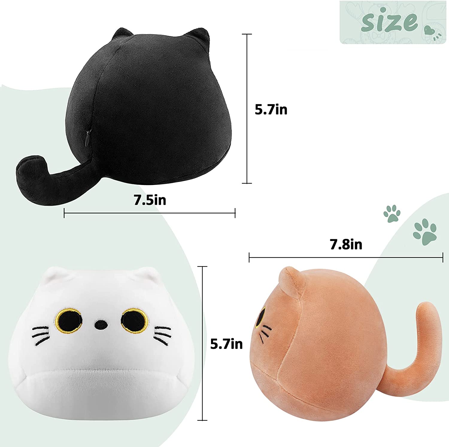 Cute Black White and Brown Combination Cat Plushie Toy - Soft and Bouncy Cat Stuffed Animals for Children, Comfortable Plush Cat Pillow Doll for Stress Relief, Sleeping and Decoration 3pcs
