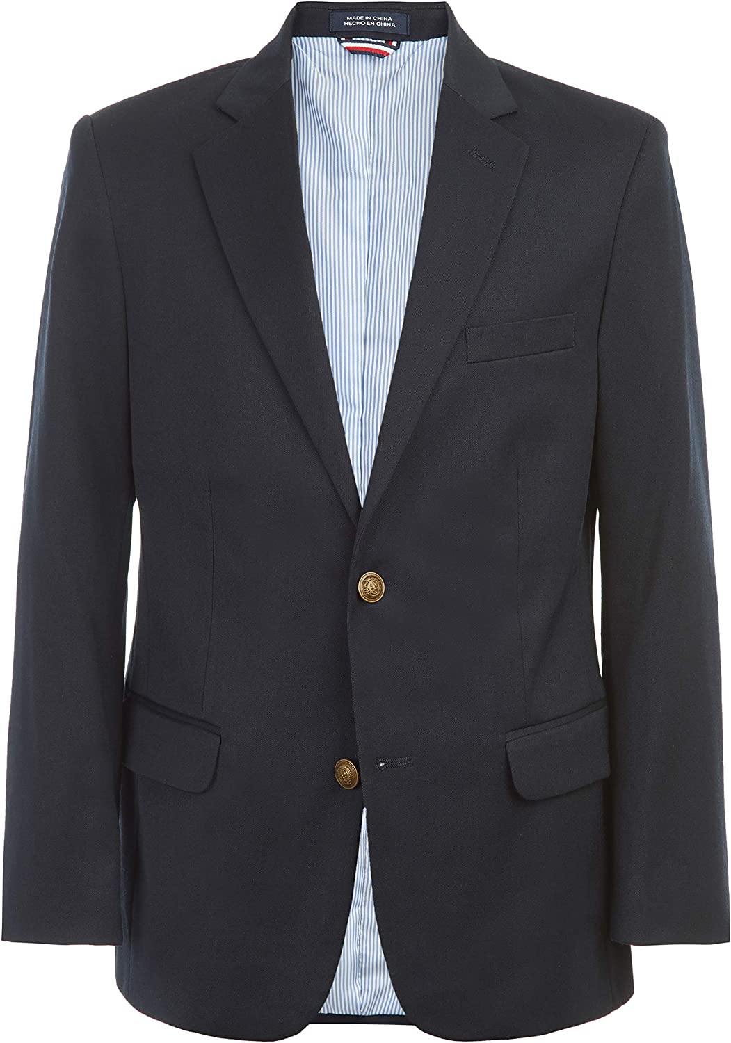 Tommy Hilfiger Boys' Alexander Blazer, Single Breasted with Pocket Square, Solid Color with Stripe Lining