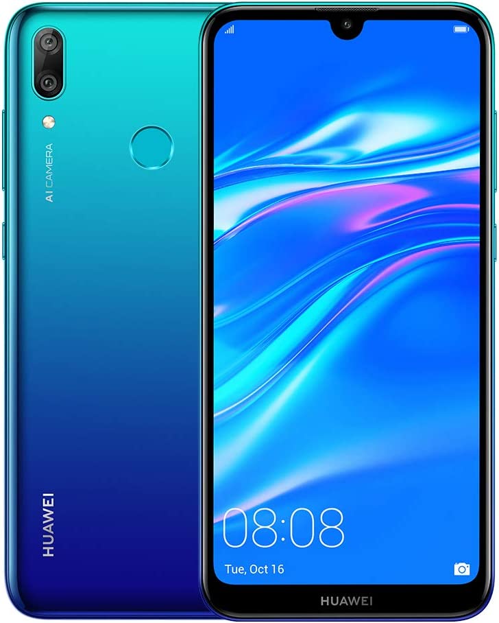 Huawei Y7 2019 (32GB, 3GB) 6.26" Dewdrop Display, 4000 mAh Battery, 4G LTE GSM Dual SIM Factory Unlocked Smartphone (Dub-LX3) - International Version, No Warranty (Blue)
