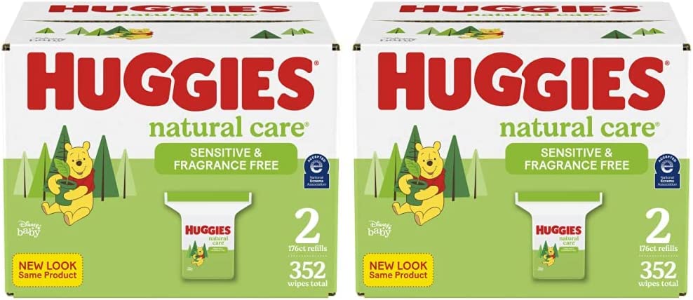 Sensitive Baby Wipes, Huggies Natural Care Baby Diaper Wipes, Unscented, Hypoallergenic, 99% Purified Water, 2 Refill Packs, 176 Count (Pack of 4) (704 Wipes Total)