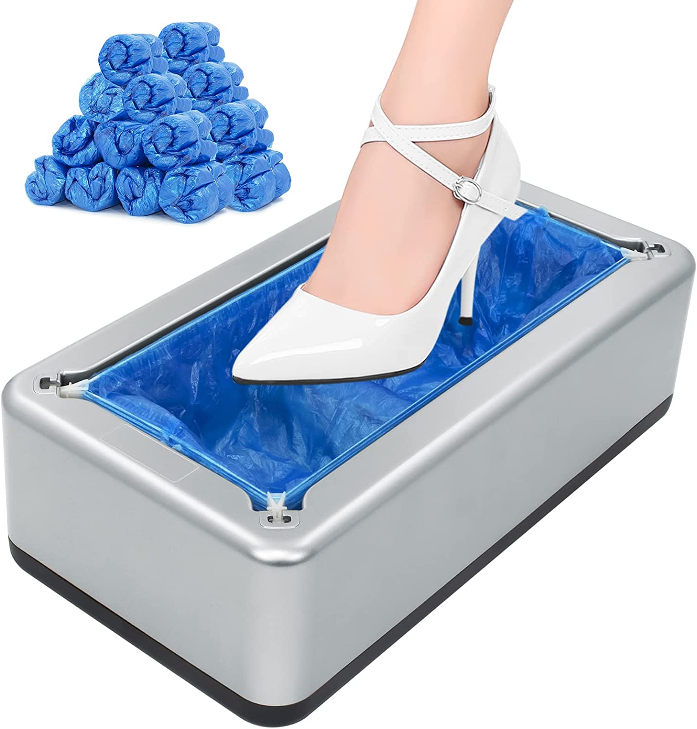 Blemoacha Automatic Shoe Covers Dispenser,200 Pcs Shoe Cover Indoors Disposable,Booties for Portable Machine Fits One Size,Shoe Cover Protect Floor for House Office Hospital Factory (Silver)