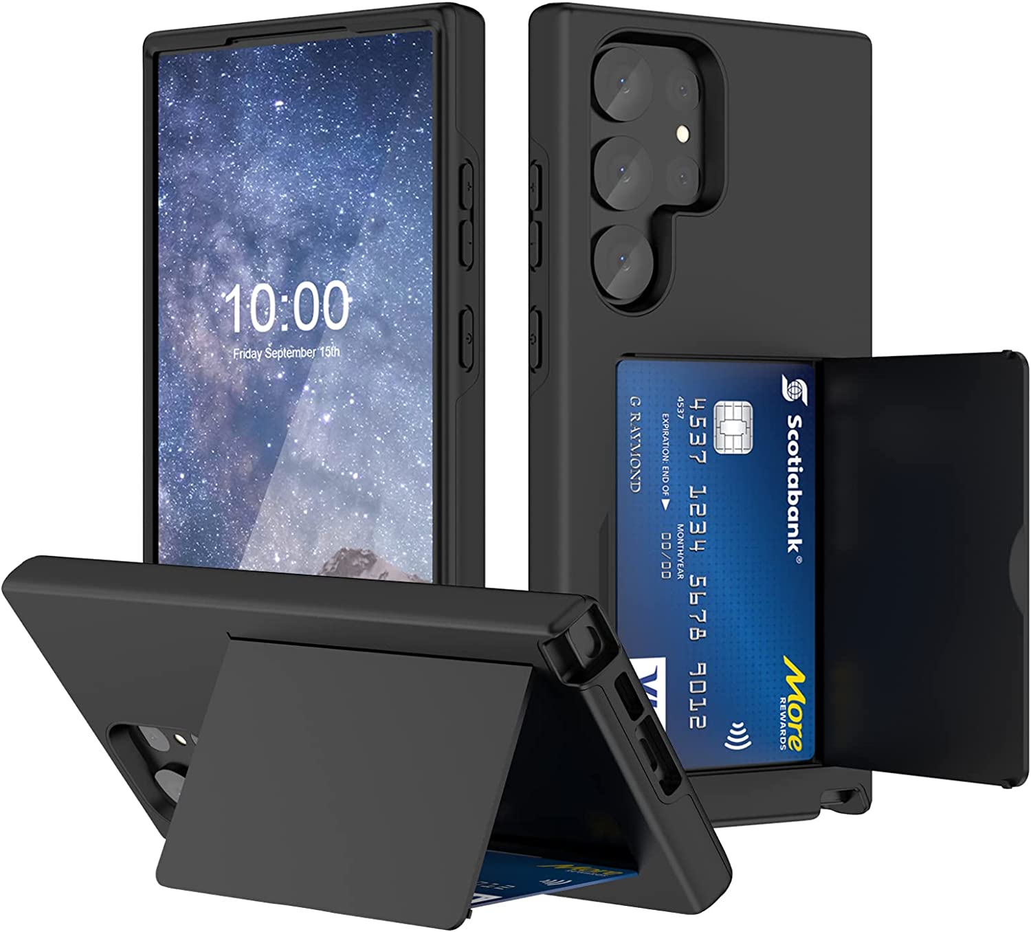 Compatible with Galaxy S23 Ultra Case with Kickstand ID Credit Card Holder for Samsung S23 Ultra Protective Shockproof Phone Wallet Case Cover (Black)