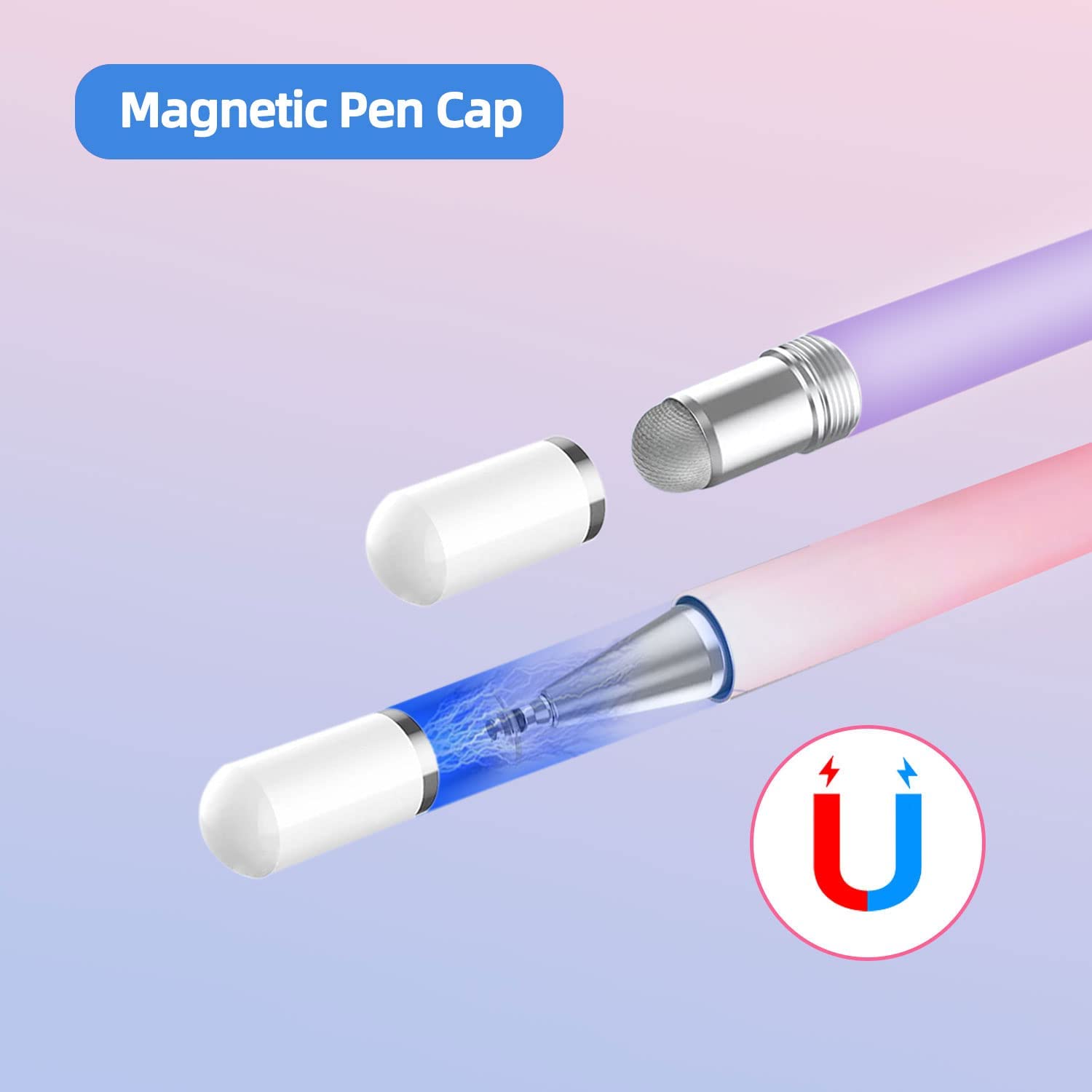 Stylus Pens for Touch Screens, 2 in 1 Stylus Pen for iPad with Precision Disc & Fiber Tip, Capacitive Stylus with Magnetic Cap, Compatible with All Touch Devices (2 Pcs) (Purple/ Pink)