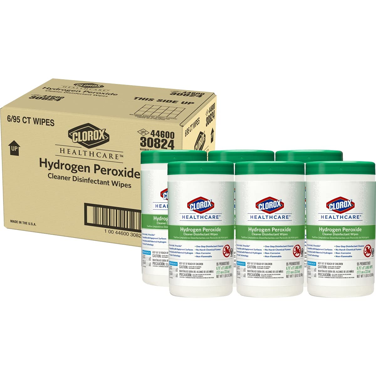 CloroxPro Healthcare Hydrogen Peroxide Cleaner Disinfectant Wipes, Healthcare Cleaning and Industrial Cleaning, Clorox Wipes, 95 Count (Pack of 6) - 30824