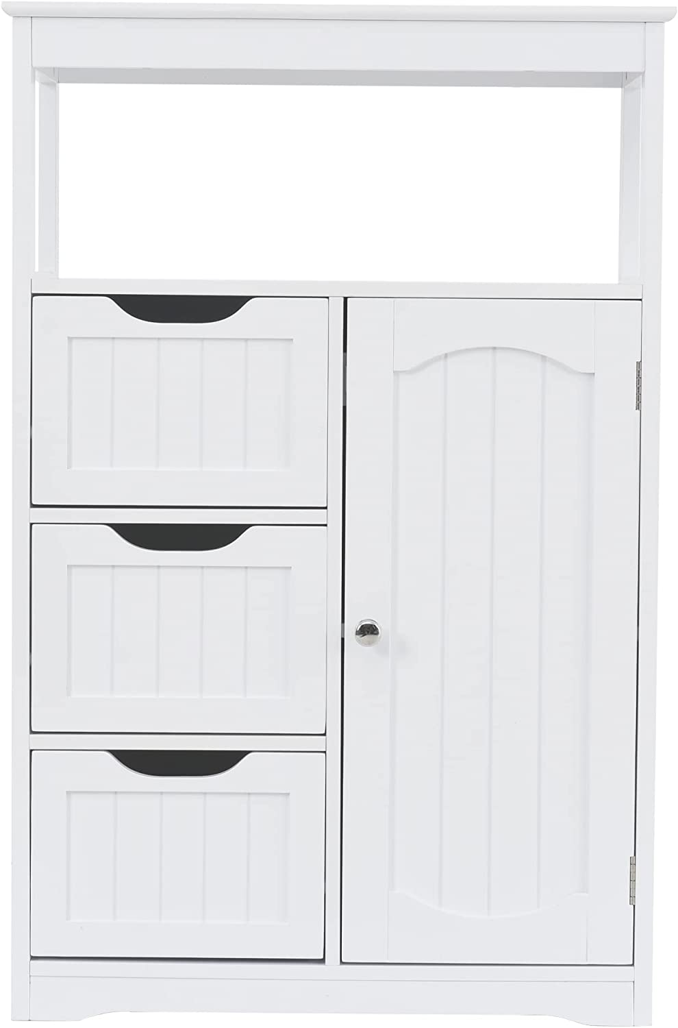 Mbolyeer White Storage Cabinet，Freestanding Multi-Functional Wooden Cabinet with Door and 3 Drawers，Entryway Storage Table for Living Room/Bathroom/Kitchen/Home Office