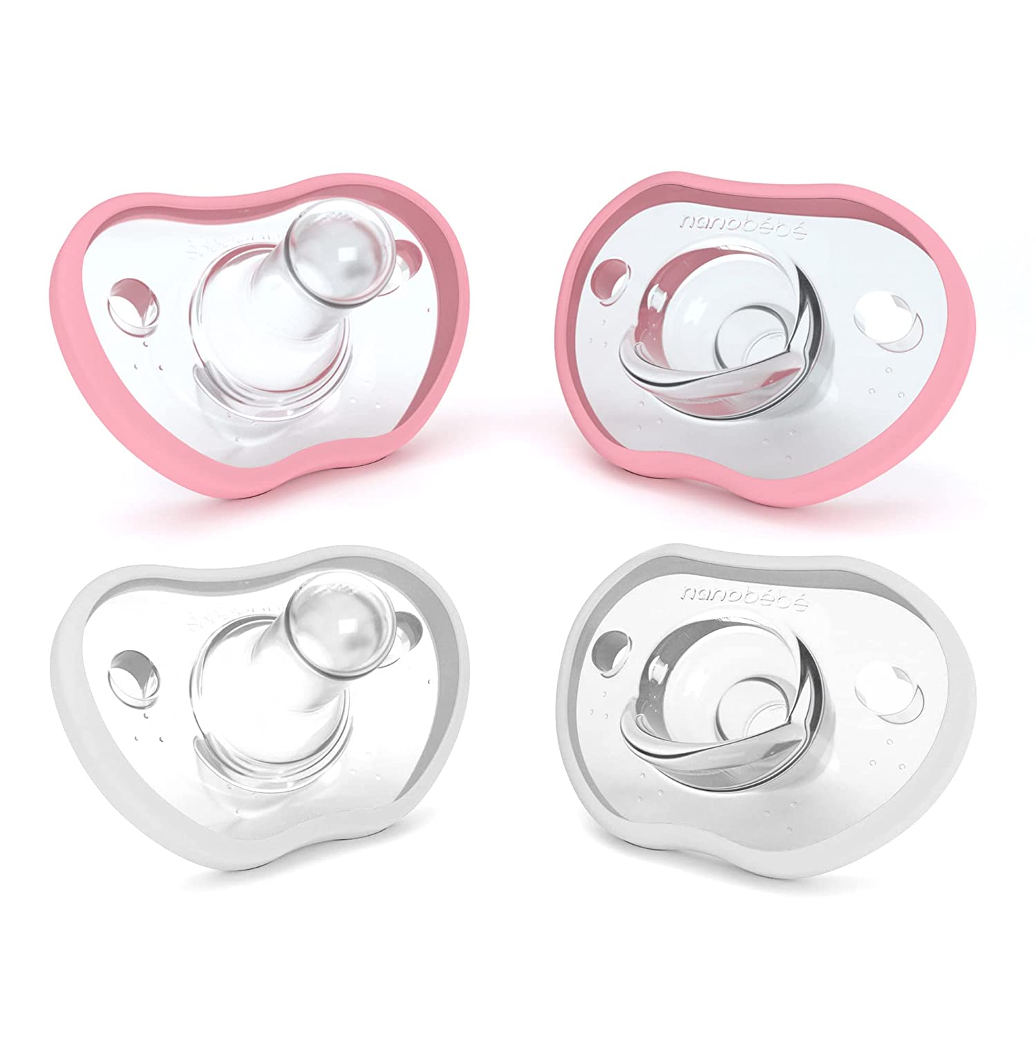 Nanobebe Baby Pacifiers 0-3 Month - Orthodontic, Curves Comfortably with Face Contour, Award Winning for Breastfeeding Babies, 100% Silicone - BPA Free. Perfect Baby Registry Gift 2pk,Grey