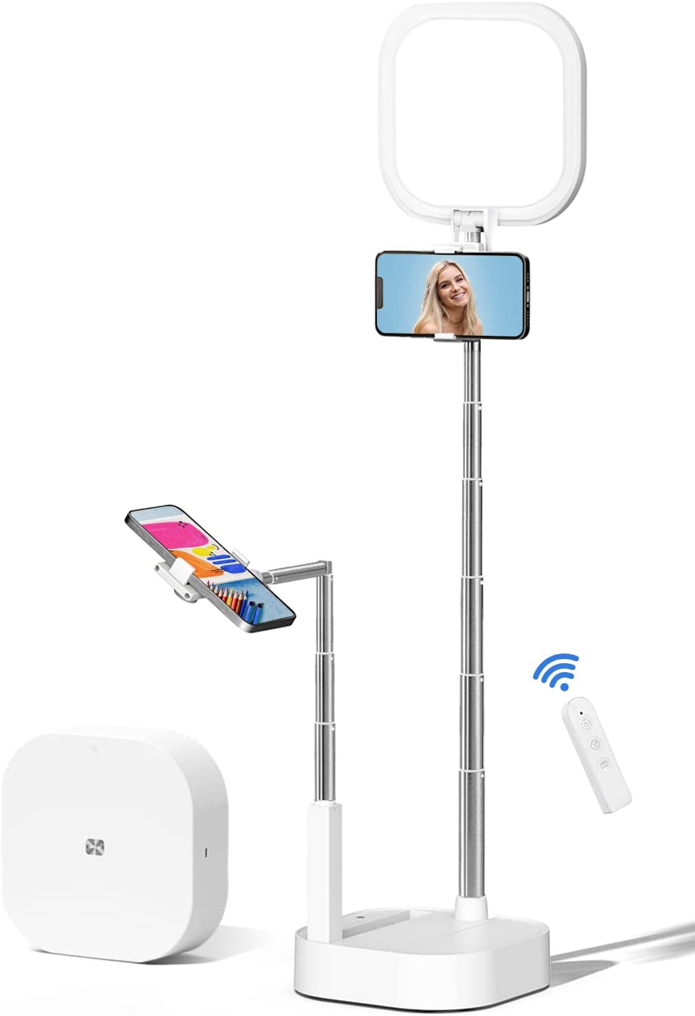 Woumlaiy Selfie Stand with 360° Rotates Phone Holder， Foldable/Rechargeable/Wireless/Overhead Recording with 3600mah Battery for Live Stream/Make up/Tiktok/Vlog， 15 Brightness LED Light