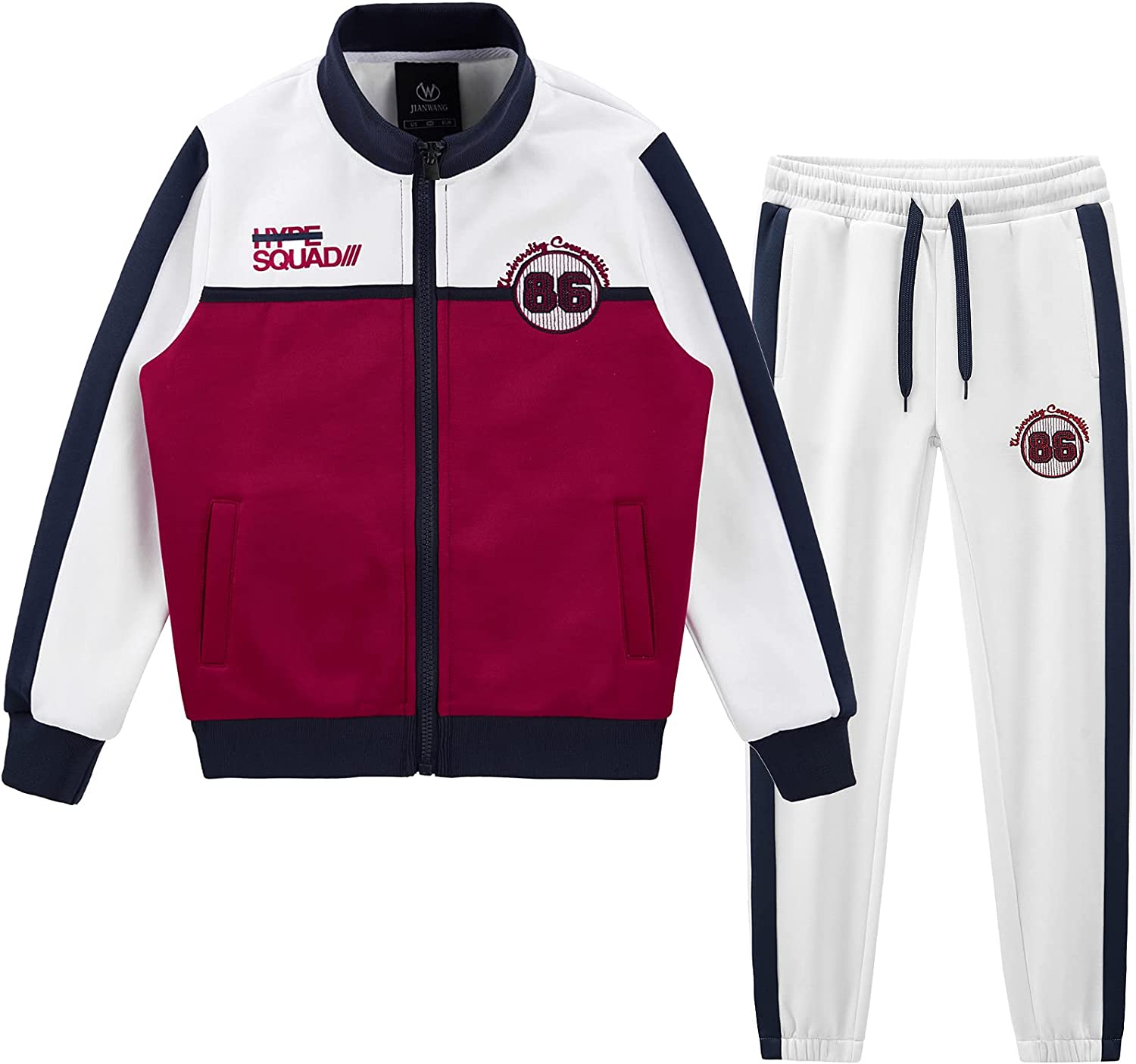 W JIANWANG Boys' Activewear Kids Clothing Sets Full Zip Fleece Brush Tracksuits Active Jackets and Pants 2 Piece 2-8 Years