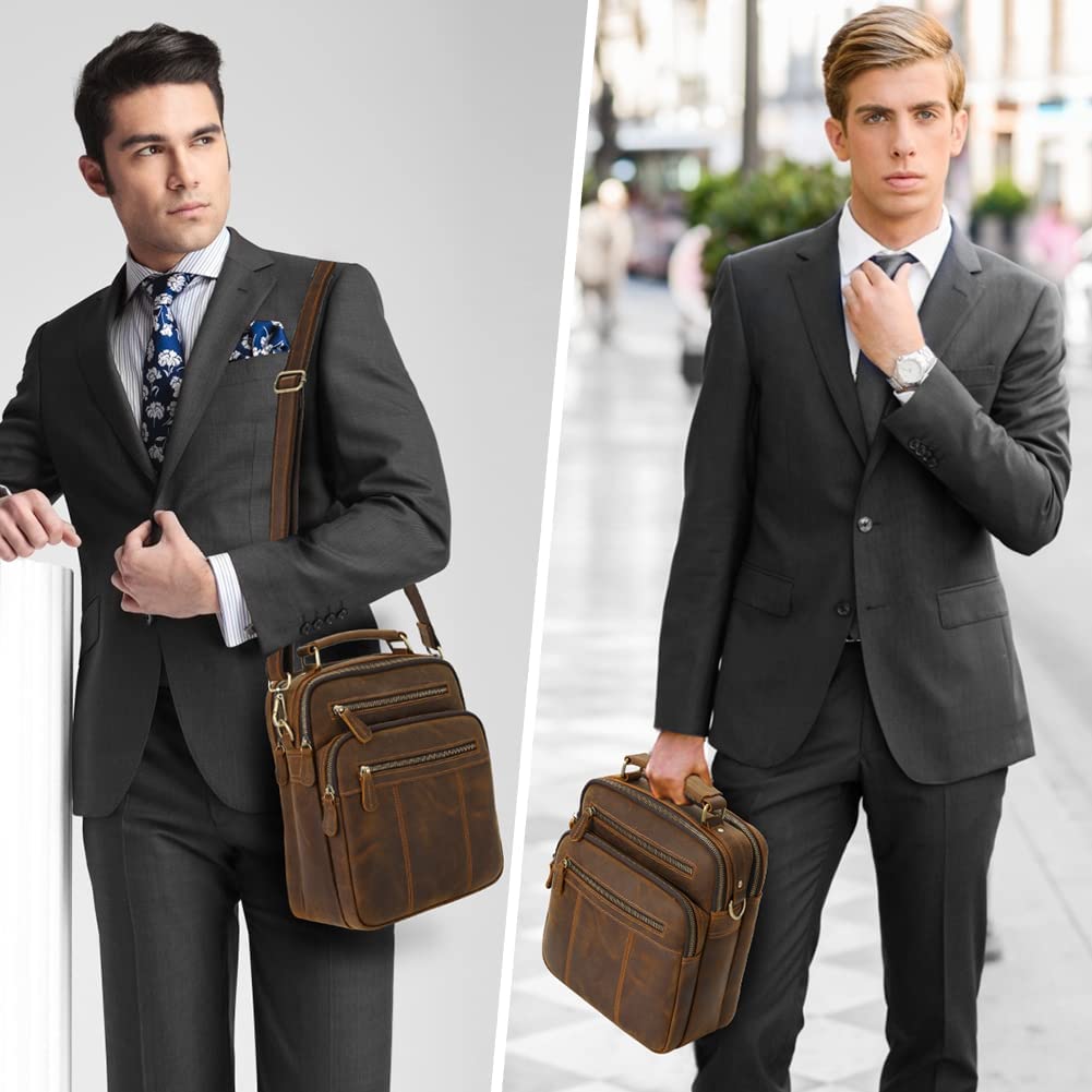 Jack&Chris Leather Man Purse Shoulder Bag,Small Mens Crossbody Messenger Bags for Work,Men Satchel Handbag