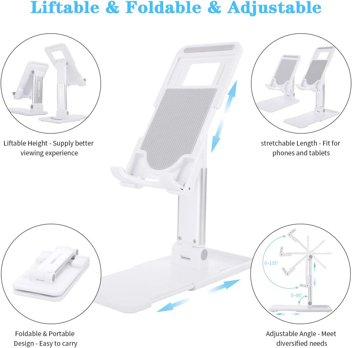 Universal Cell Phone Stand, Foldable Upgraded Cell Phone Tablet Desktop Stand Holder, Angle Height Adjustable Phone Cradle Dock Compatible for iPhone/Mobile Phone/iPad/Tablets/Device of 4-13 Inch