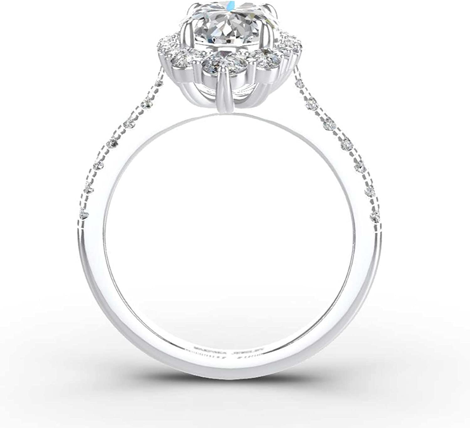 MAKA PAKA JEWELRY 3.83ct Engagement Rings for Women GRA Certified， Sterling Silver Halo Rings with 18K White Gold Plated Oval Crushed Ice Cut DF VVS Moissanite Marquise Wedding Rings