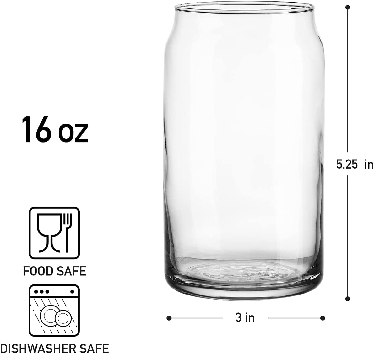 Glaver's Drinking Glasses 4pc Can Shaped Glass Cup Set, 16oz Beer Can Glass Coffee Cups, Glass Tumbler, Cocktail Glasses, Whiskey Beer Glasses, Water Glasses, Soda Can Glasses, Collins Glasses.