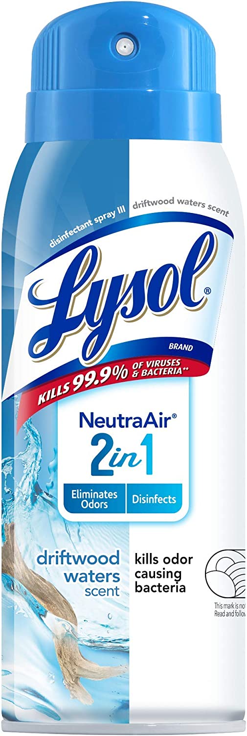 Lysol Neutraair Disinfectant Spray, 2 In 1: Eliminates Odors and Disinfects, Air Freshener & Disinfecting Spray, Driftwood Waters, 10 Fl Oz.