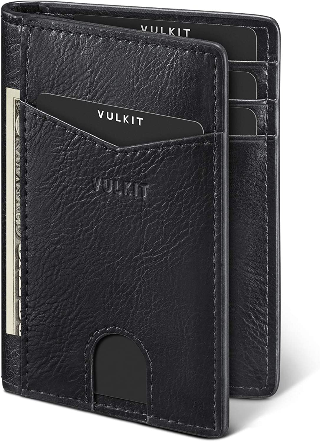 VULKIT Bifold Front Pocket Slim Wallet RFID Blocking Minimalist Thin Leather Credit Card Holder Wallet for Men and Women