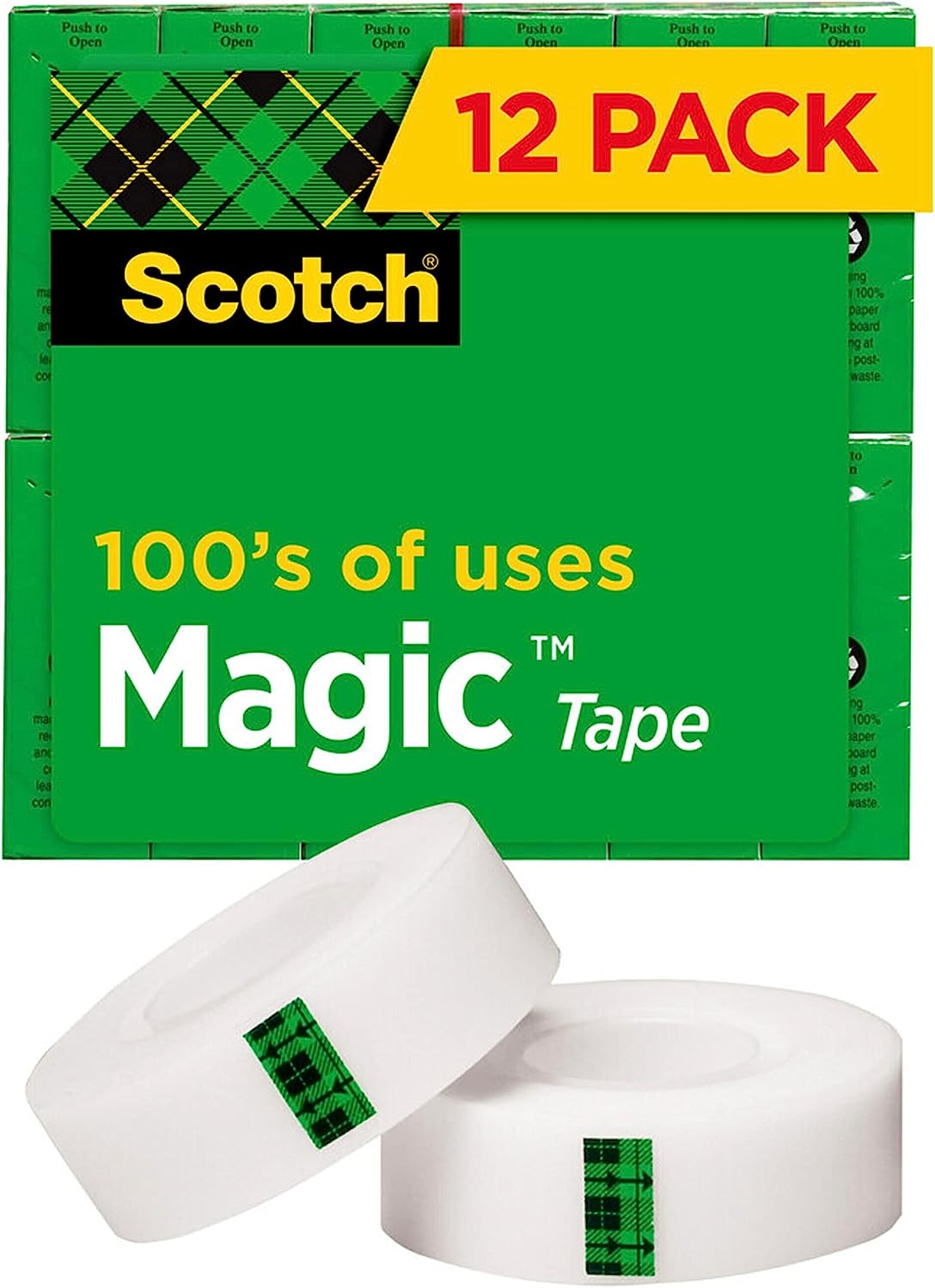 Scotch Magic Tape, 12 Rolls, Numerous Applications, Invisible, Engineered for Repairing, 3/4 x 1000 Inches, Boxed (810K12)