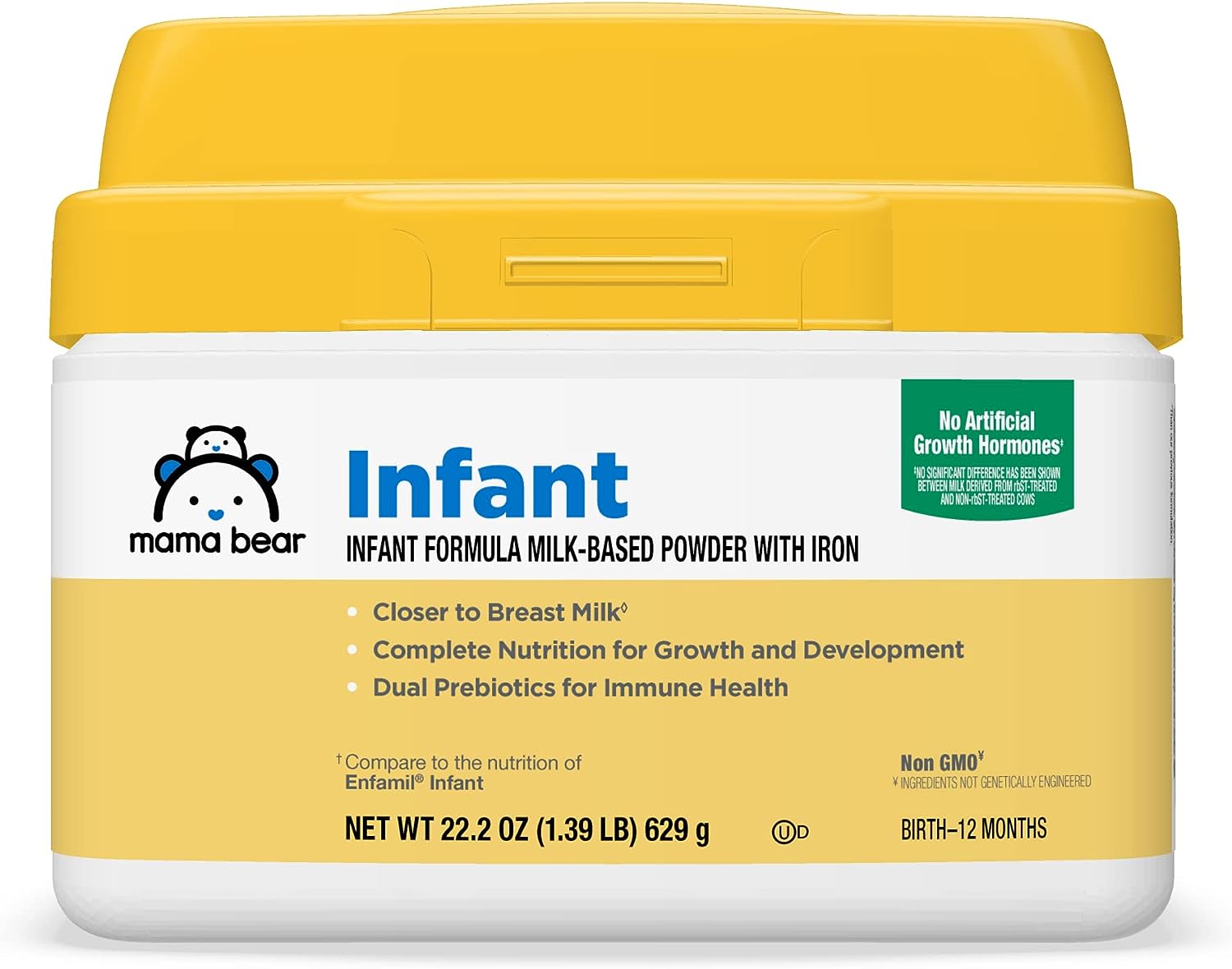 Amazon Brand - Mama Bear Infant Milk-Based Baby Formula Powder with Iron, Dual Prebiotics, Omega 3 DHA and Choline, Brain, Growth, Immunity, 22.2 Ounce (Pack of 1)