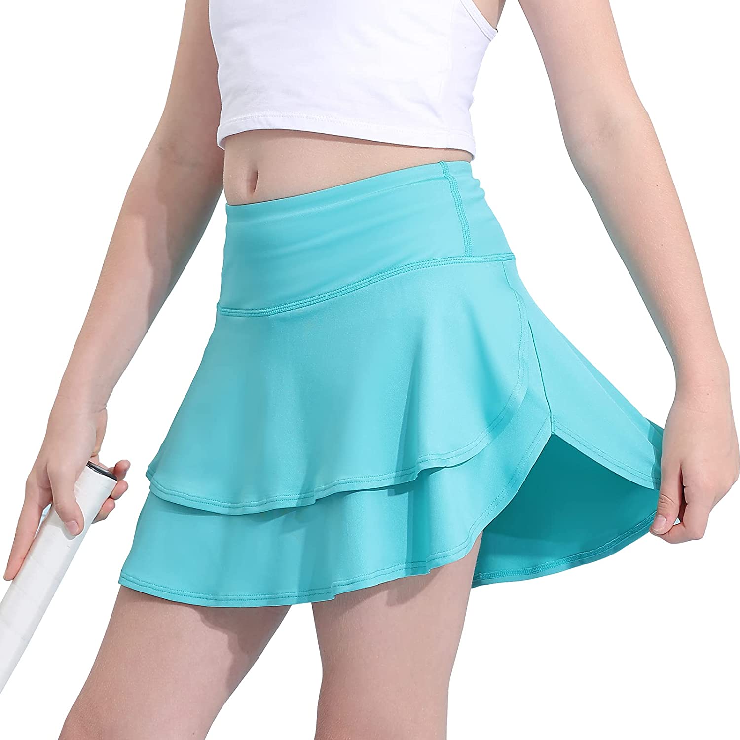 MERIABNY Girls Tennis Skirt with Pockets Shorts High Waisted Athletic Skort for Golf Running School