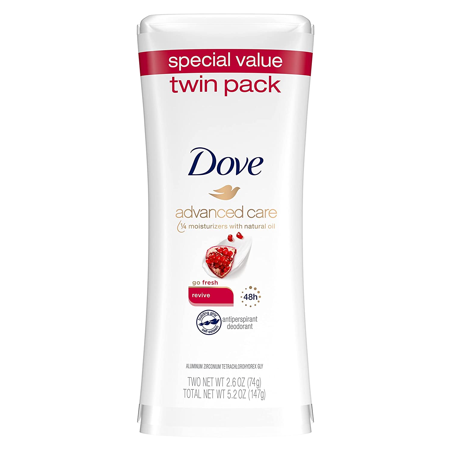 Dove Advanced Care Antiperspirant Deodorant Stick for Women, Revive, for 48 Hour Protection And Soft And Comfortable Underarms, 2.6 oz, 2 Count