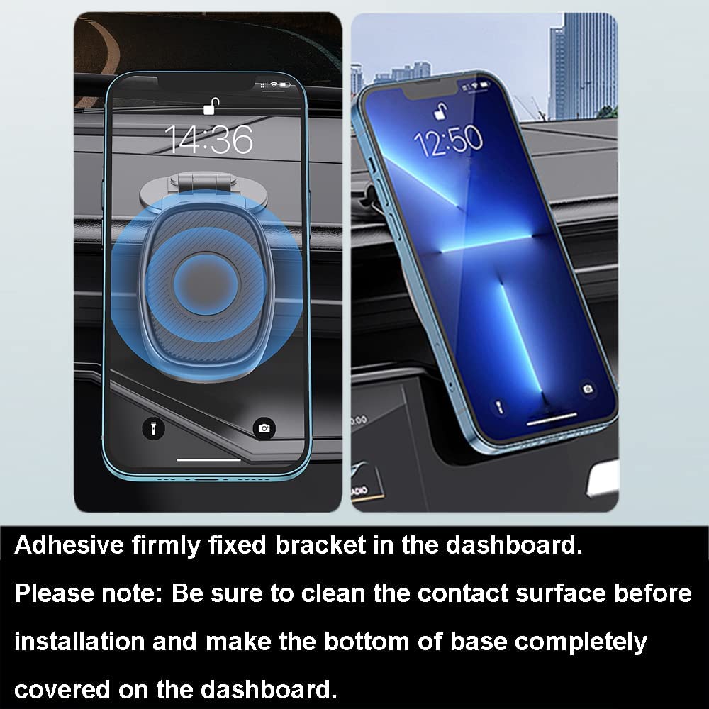 Magnetic Phone Holder for Car, Alloy Folding Magnetic Car Phone Holder, Foldable Car Phone Mount 360° Rotating Base for Car Dashboard Phone Holder Mount for iPhone, Samsung, LG All Smartphones, Black