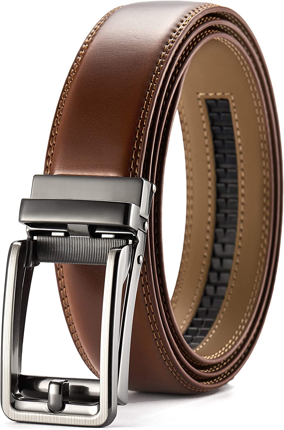 CHAOREN Click Belt for men - Mens Leather Belt 1 3/8" for Dress and Casual - Micro Adjustable Belt Fit Everywhere