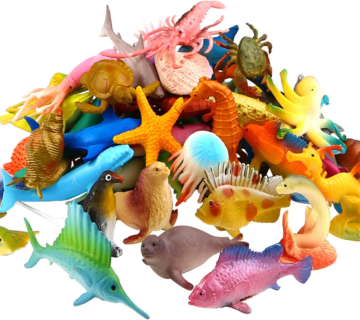 Ocean Sea Animal, 52 Pack Assorted Mini Vinyl Plastic Animal Toy Set, Funcorn Toys Realistic Under The Sea Life Figure Bath Toy for Child Educational Party Cake Cupcake Topper,Valentines Day Gift