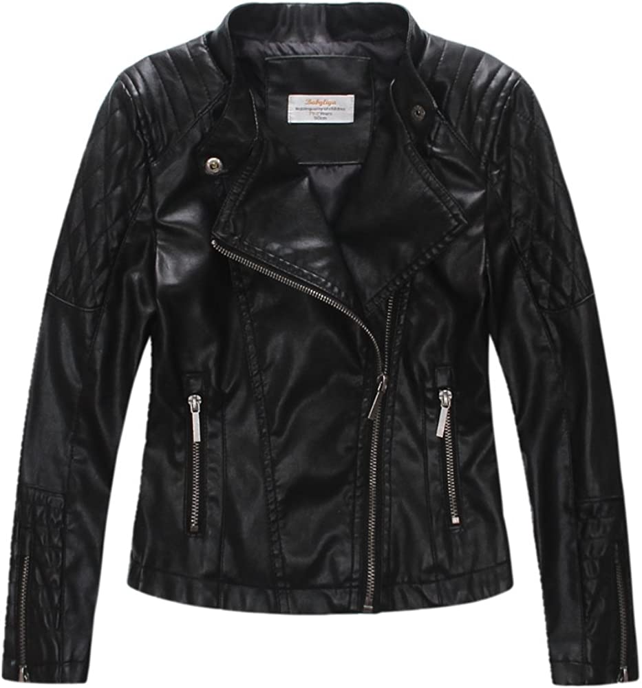 LJYH Girls Faux Leather Quilted Shoulder Motorcycle Jackets Kids Spring Moto Biker Coats