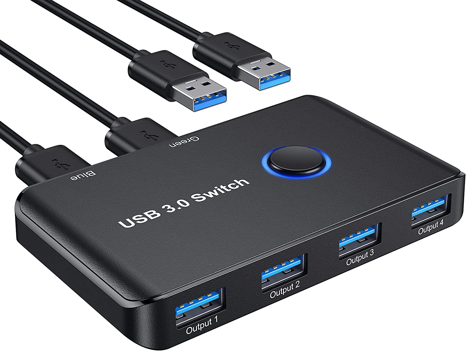 USB 3.0 Switch, ABLEWE USB Switcher 2 Computers Sharing 4 USB Devices KVM Switcher Box for PC, Printer, Scanner, Mouse, Keyboard with 2 Pack USB Cable(Compatible with Mac/Windows/Linux)