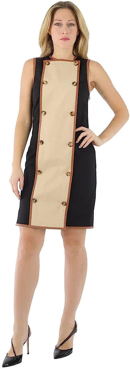 BURBERRY Stretch Wool Sleeveless Dress with Leather-Trim, Brand Size 6 (US Size 4) Black
