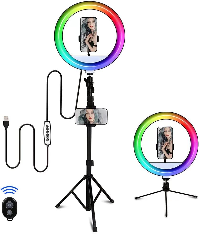 Znbruiap 12&#34; RGB Ring Light with Stand and Phone Holders，Selfie Ring Light with Desktop Tripod，TikTok Ring Light 34 RGB Color Modes for YouTube Video Vlog Live Stream Makeup