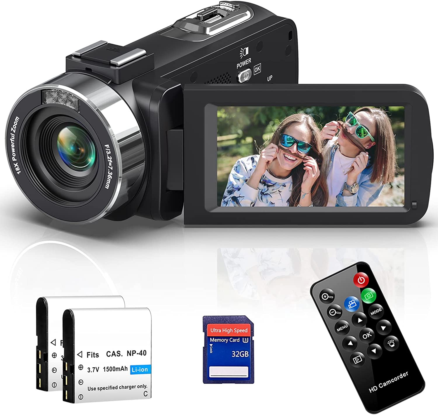 Video Camera 4K Camcorder, 48MP 30FPS with IR Night Version Vlogging Camera 3.0 Inch Touch Screen 18X Zoom Digital Camera YouTube Recorder Camera with Remote Control, 2 Batteries, 32GB SD Card