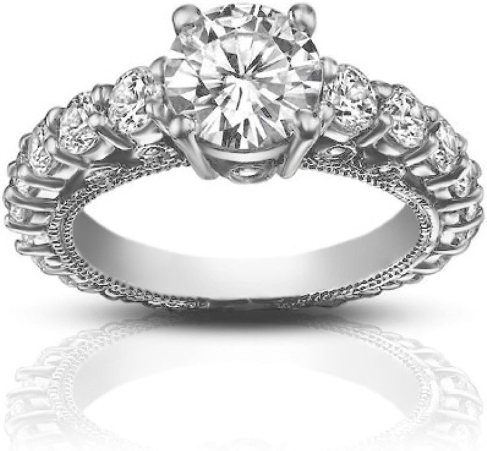 Madina Jewelry 2.25 ct Ladies Round Cut Diamond Accented Engagement Ring in 14 kt White Gold