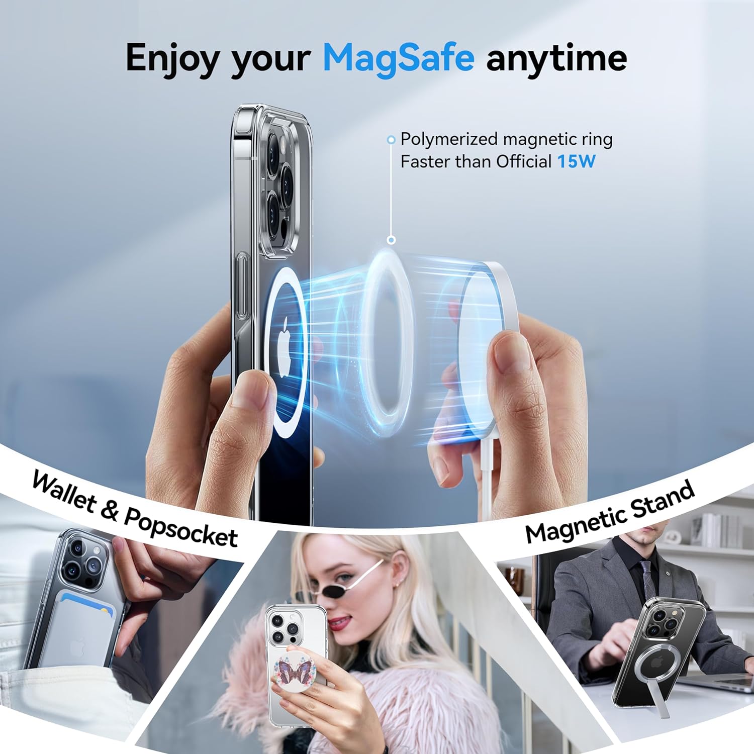 CASEKOO for iPhone 14 Pro Max Phone Case Clear with Removable Magnetic Ring Stand [Compatible with MagSafe] iPhone 14 Pro Max Case Shockproof Protective Slim Thin Cover for Women Men 6.7 inch, Clear