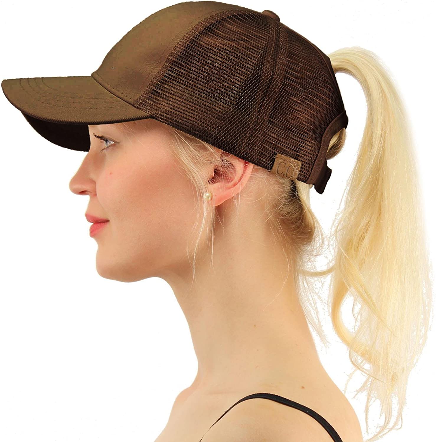 C.C Ponytail Messy Buns Trucker Ponycaps Plain Baseball Visor Cap Dad Hat