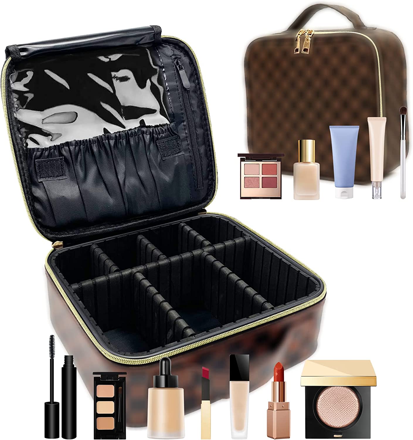 Large Cosmetic Bag, Portable Makeup Bag Adjustable Partition, Cosmetic Bags for Women, Toiletry Travel Organizer Make Up Bags