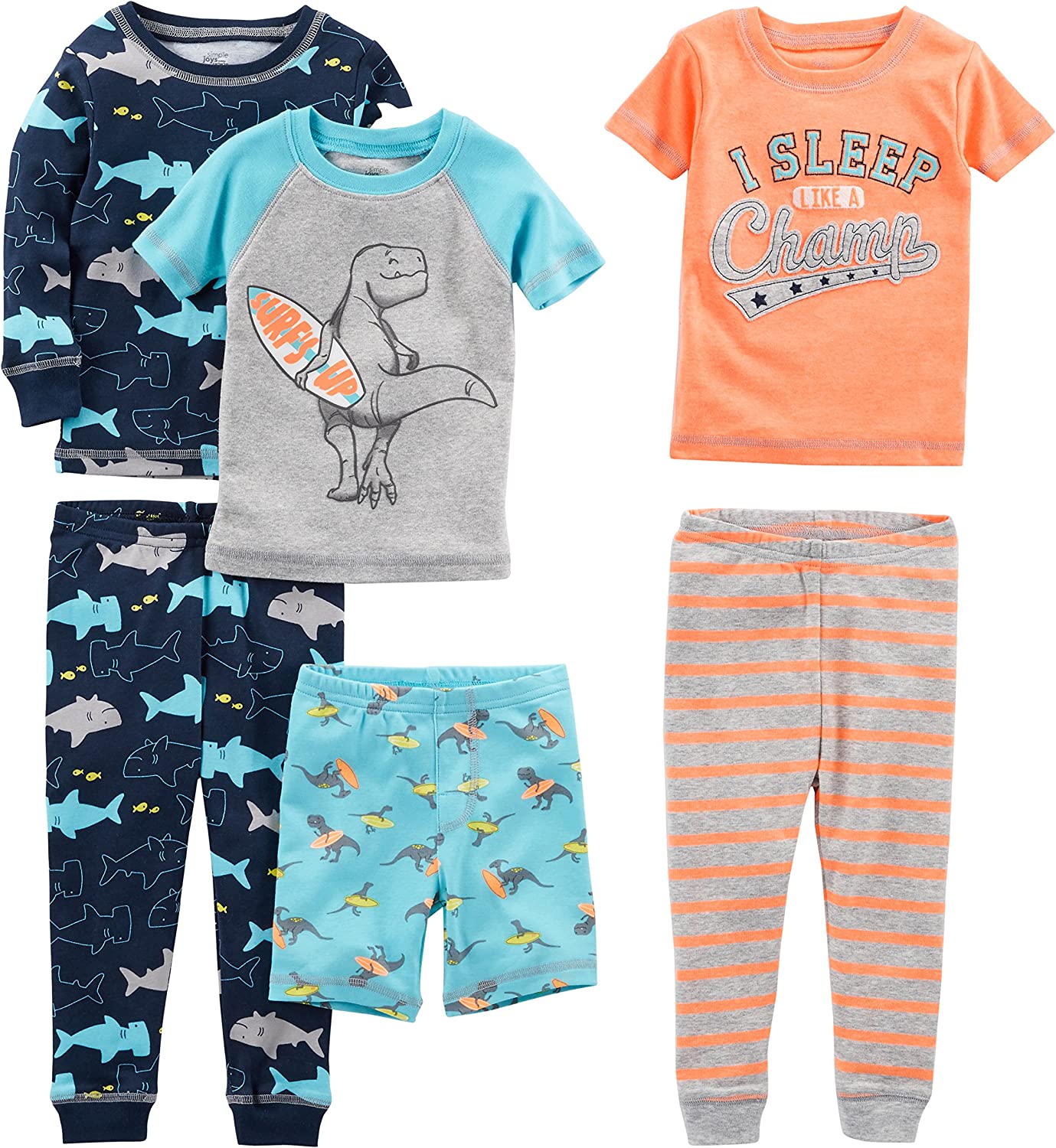 Simple Joys by Carter's Babies, Toddlers, and Boys' 6-Piece Snug-Fit Cotton Pajama Set