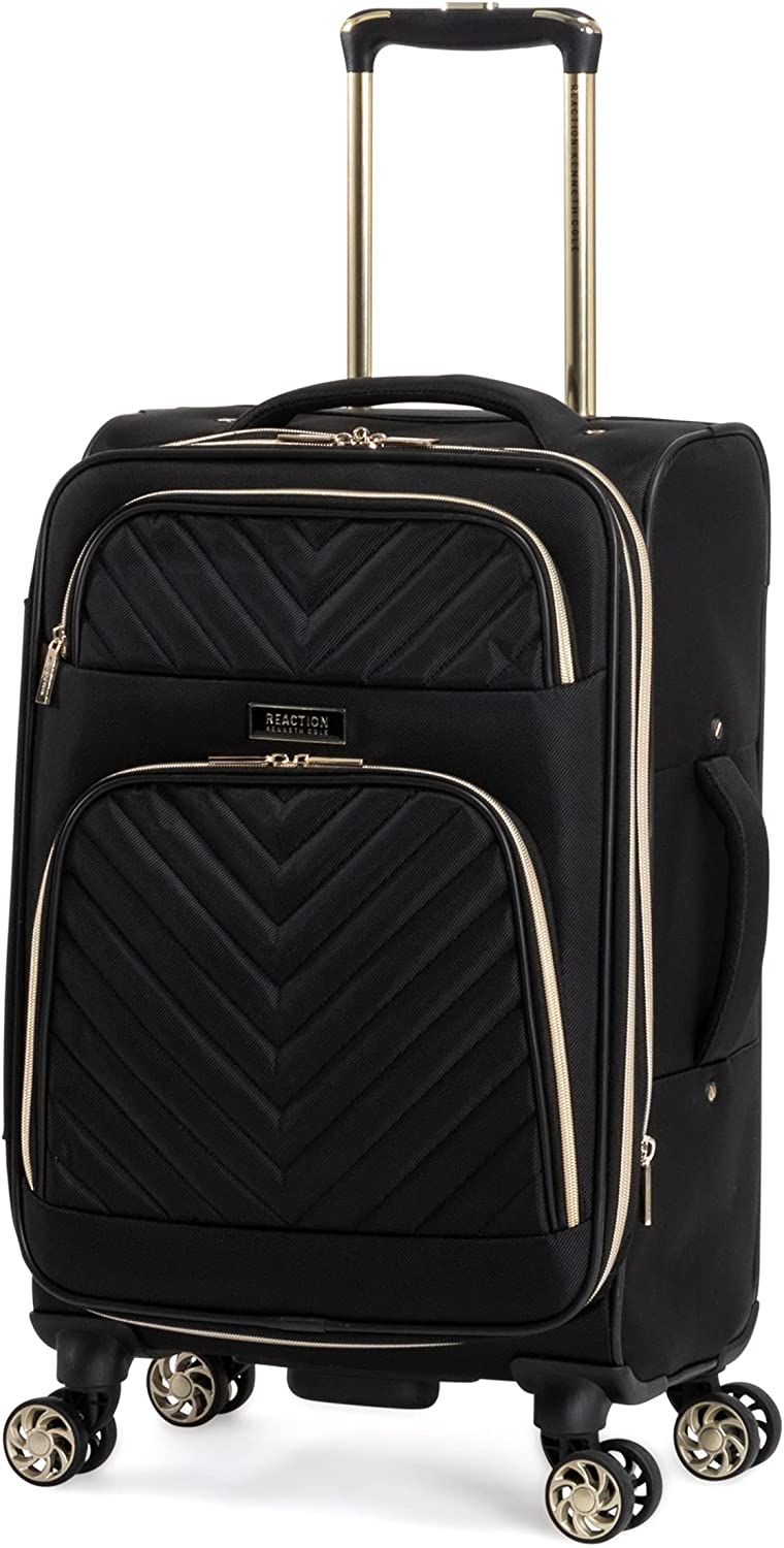 Kenneth Cole Reaction Women's Chelsea Luggage Chevron Softside 8-Wheel Spinner Expandable Suitcase, Black, 20-Inch Carry On